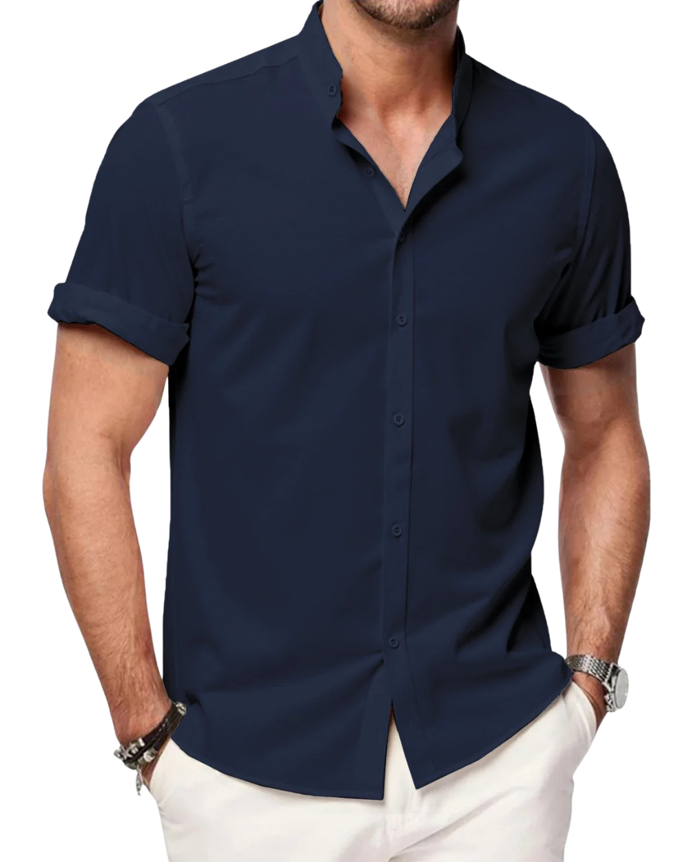 Elegante camisa de lino de manga corta