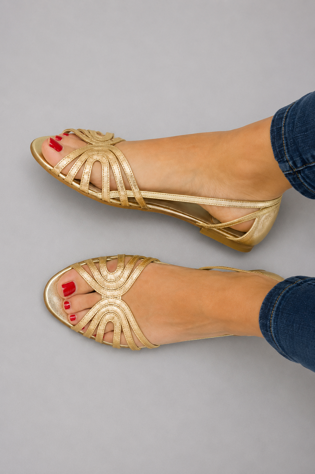 Sandalias Doradas Elegantes Punta Abierta