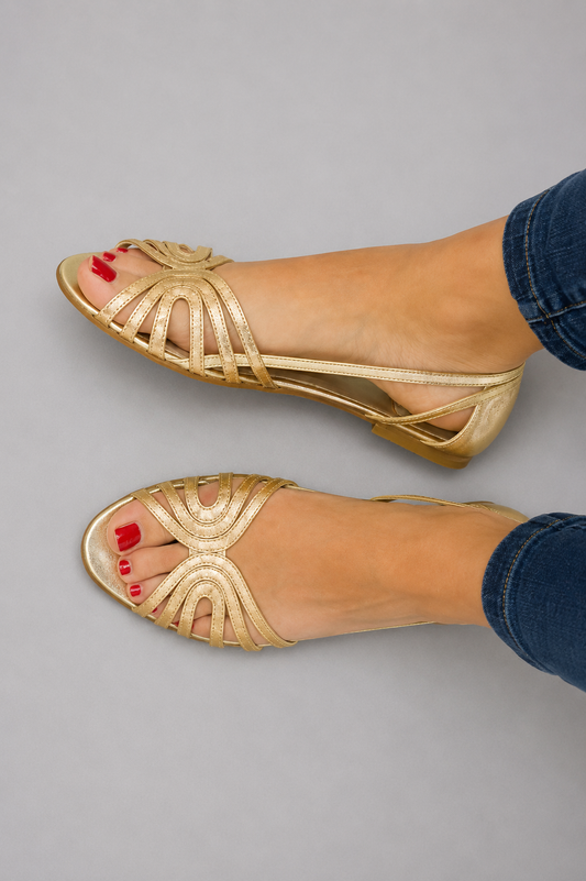 Sandalias Doradas Elegantes Punta Abierta