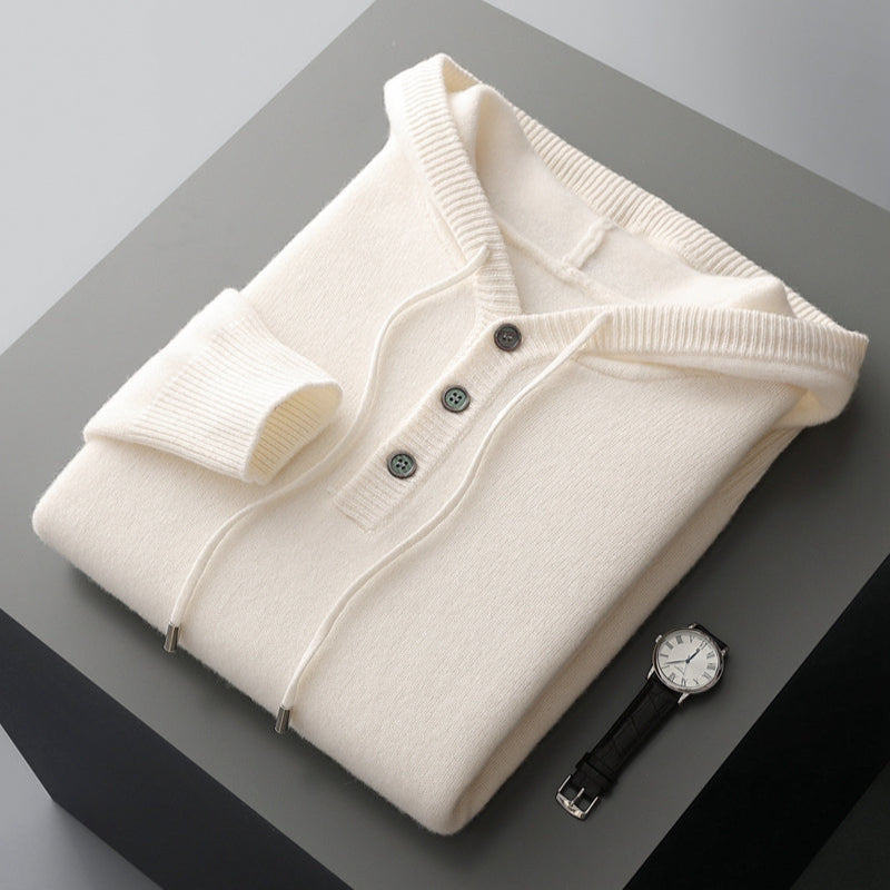 Elegante sudadera con capucha de lana merina