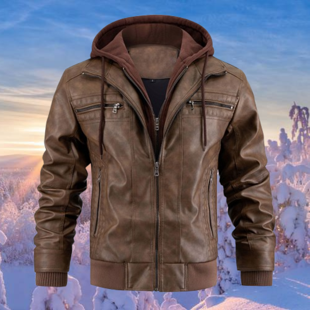 Chaqueta casual de cuero con capucha