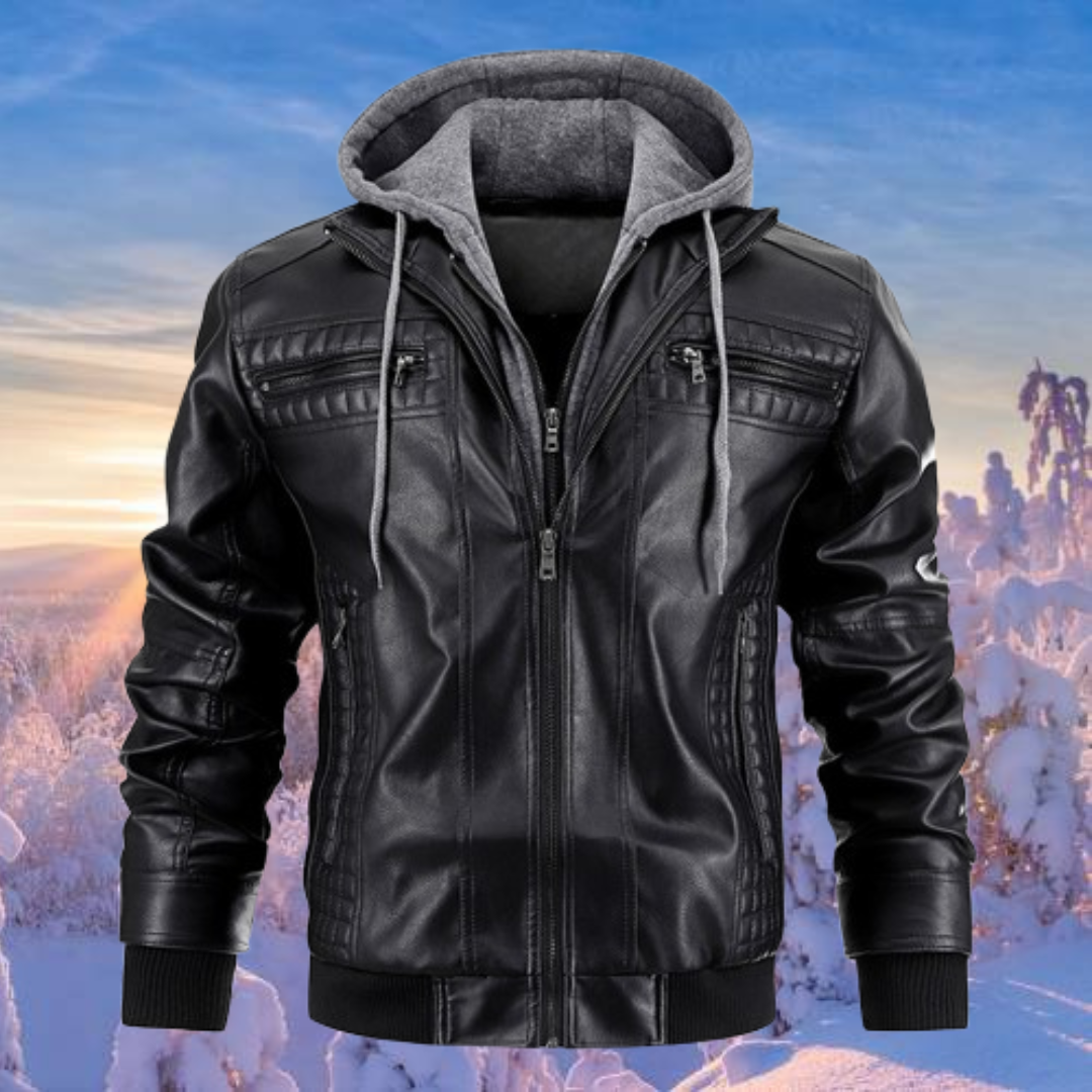 Chaqueta casual de cuero con capucha