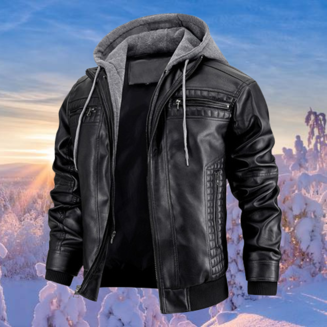 Chaqueta casual de cuero con capucha