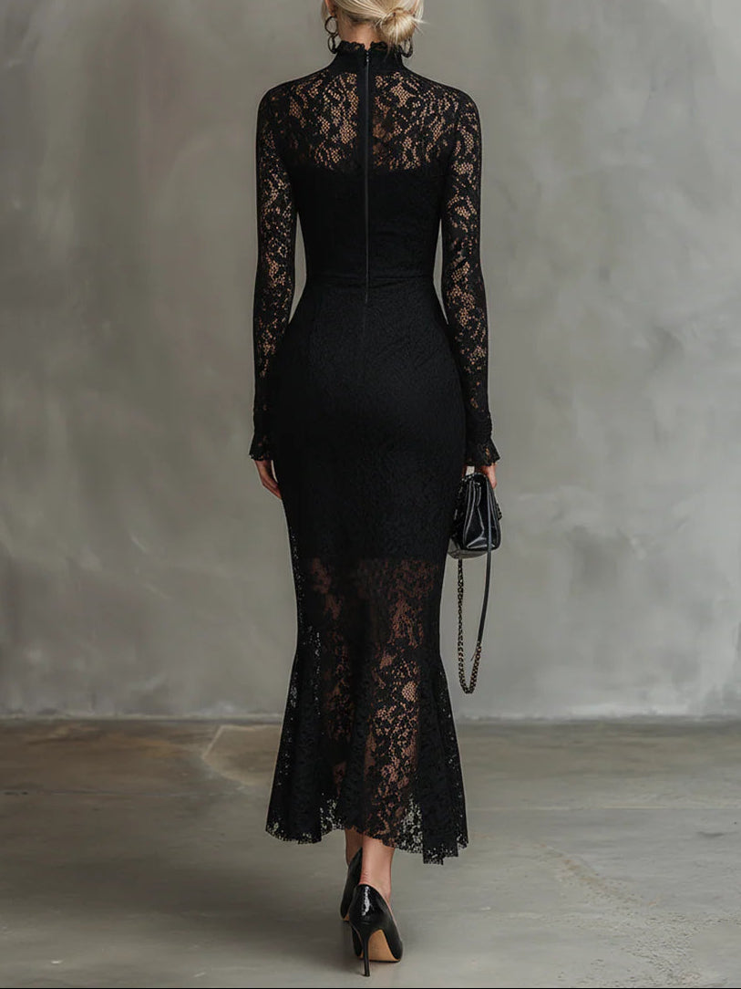 Vestido Largo de Encaje Negro