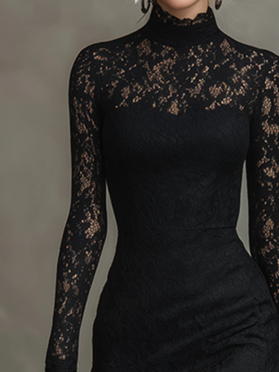 Vestido Largo de Encaje Negro