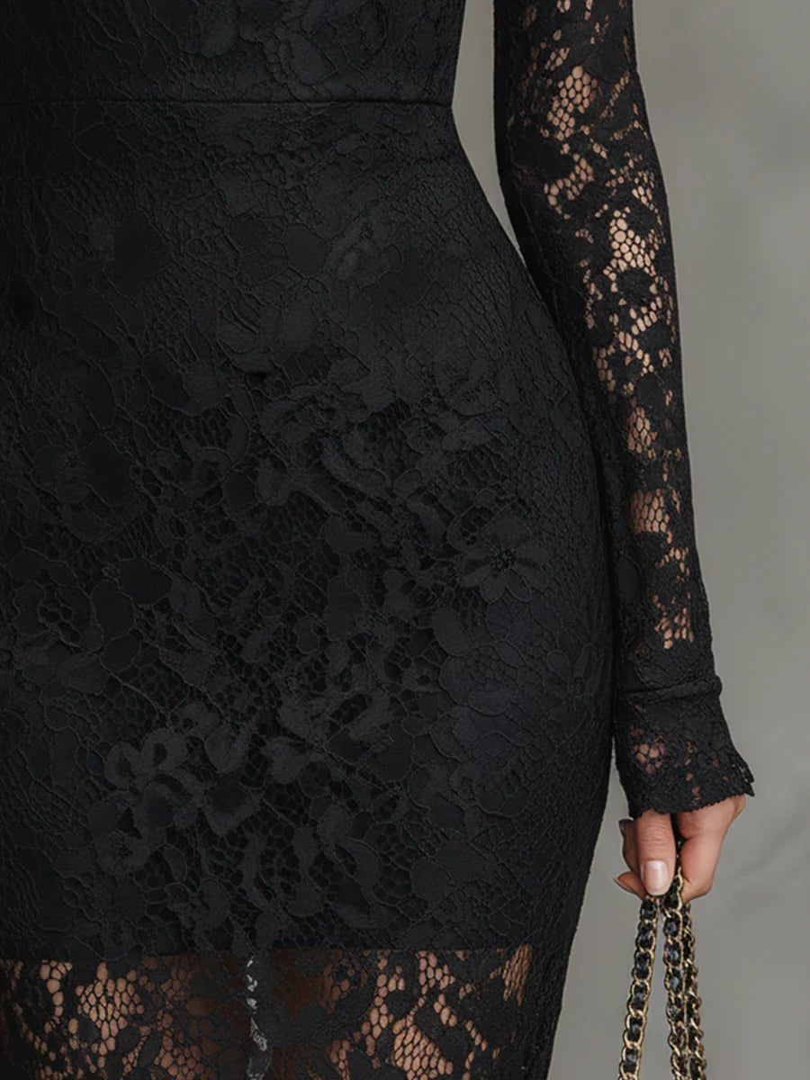 Vestido Largo de Encaje Negro