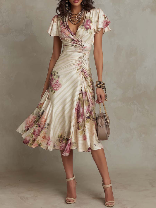 Vestido midi floral satinado elegante