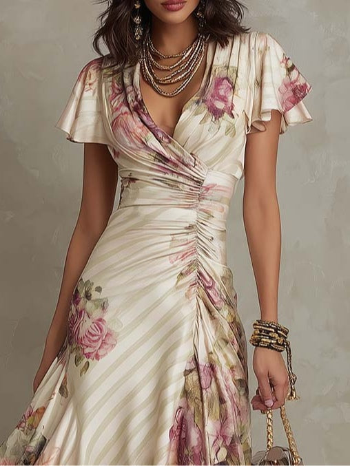 Vestido midi floral satinado elegante