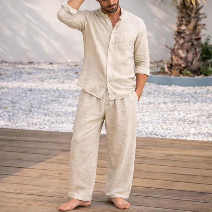 Elegante juego de ropa de cama de lino, ligero y transpirable