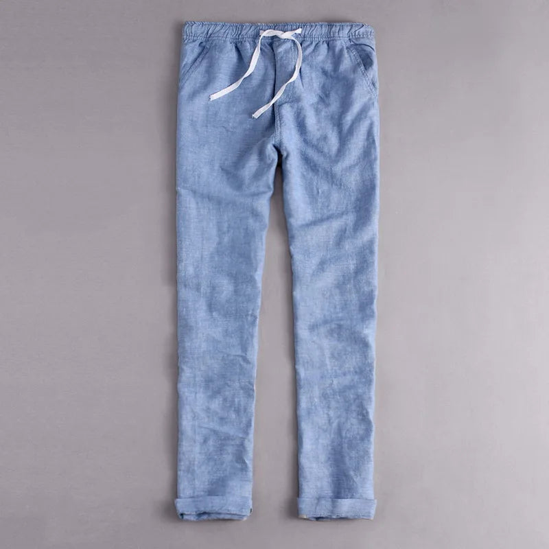 Pantalones elegantes de algodón y lino