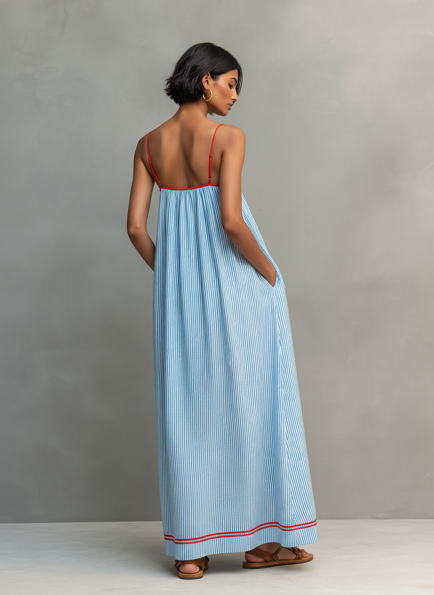 Vestido largo de rayas con tirantes finos