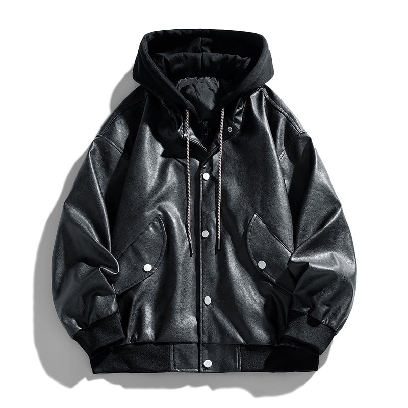 Elegante chaqueta de piel con capucha