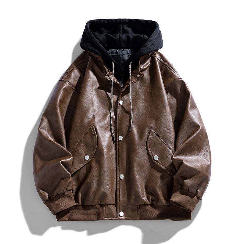 Elegante chaqueta de piel con capucha