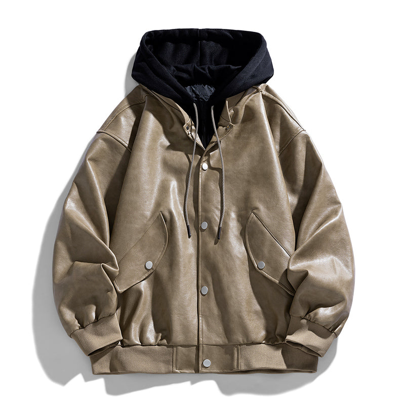 Elegante chaqueta de piel con capucha
