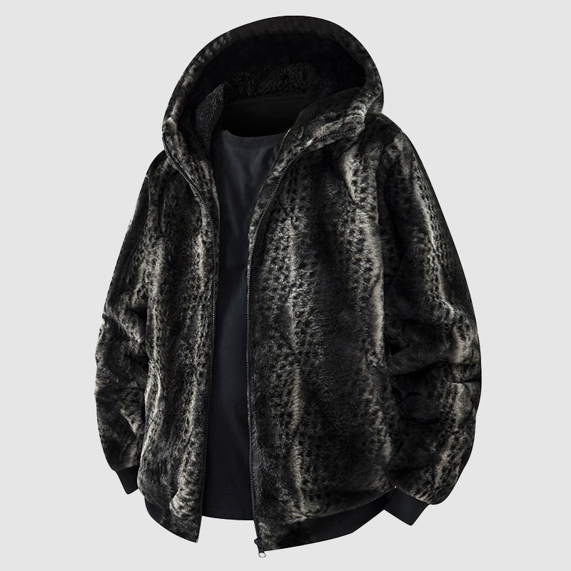 Chaqueta con capucha de piel sintética para hombre