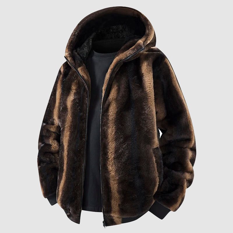 Chaqueta con capucha de piel sintética para hombre