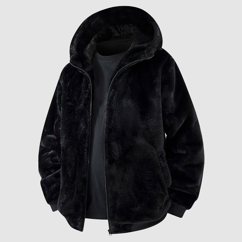 Chaqueta con capucha de piel sintética para hombre