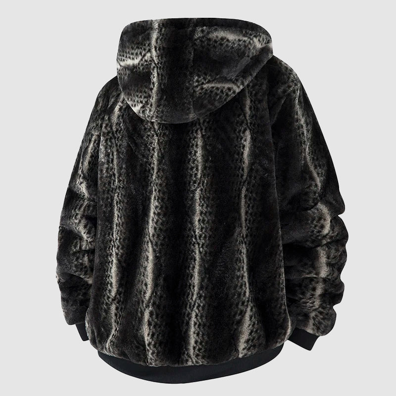 Chaqueta con capucha de piel sintética para hombre
