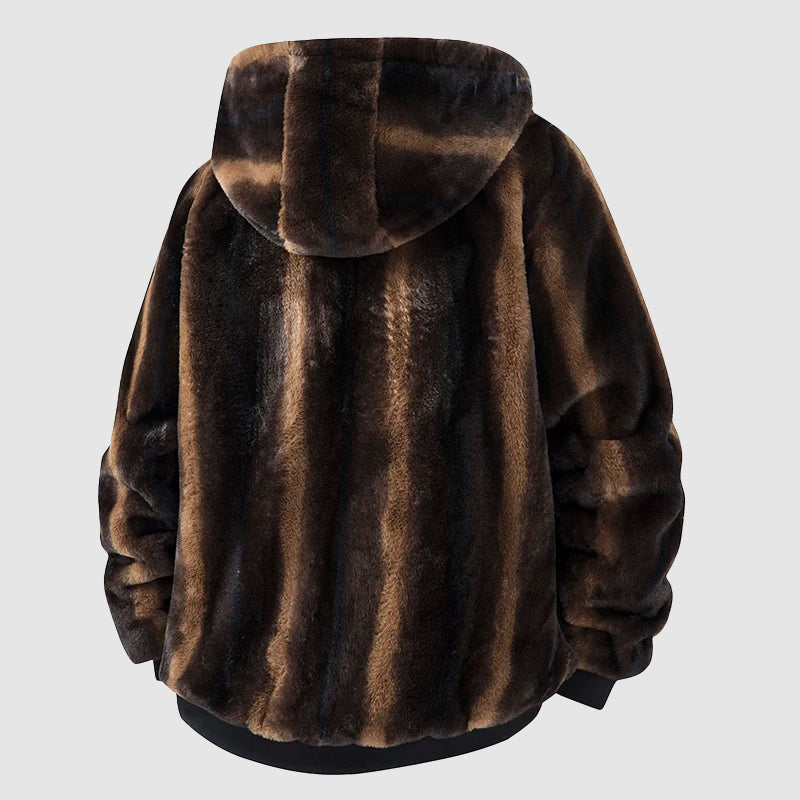 Chaqueta con capucha de piel sintética para hombre