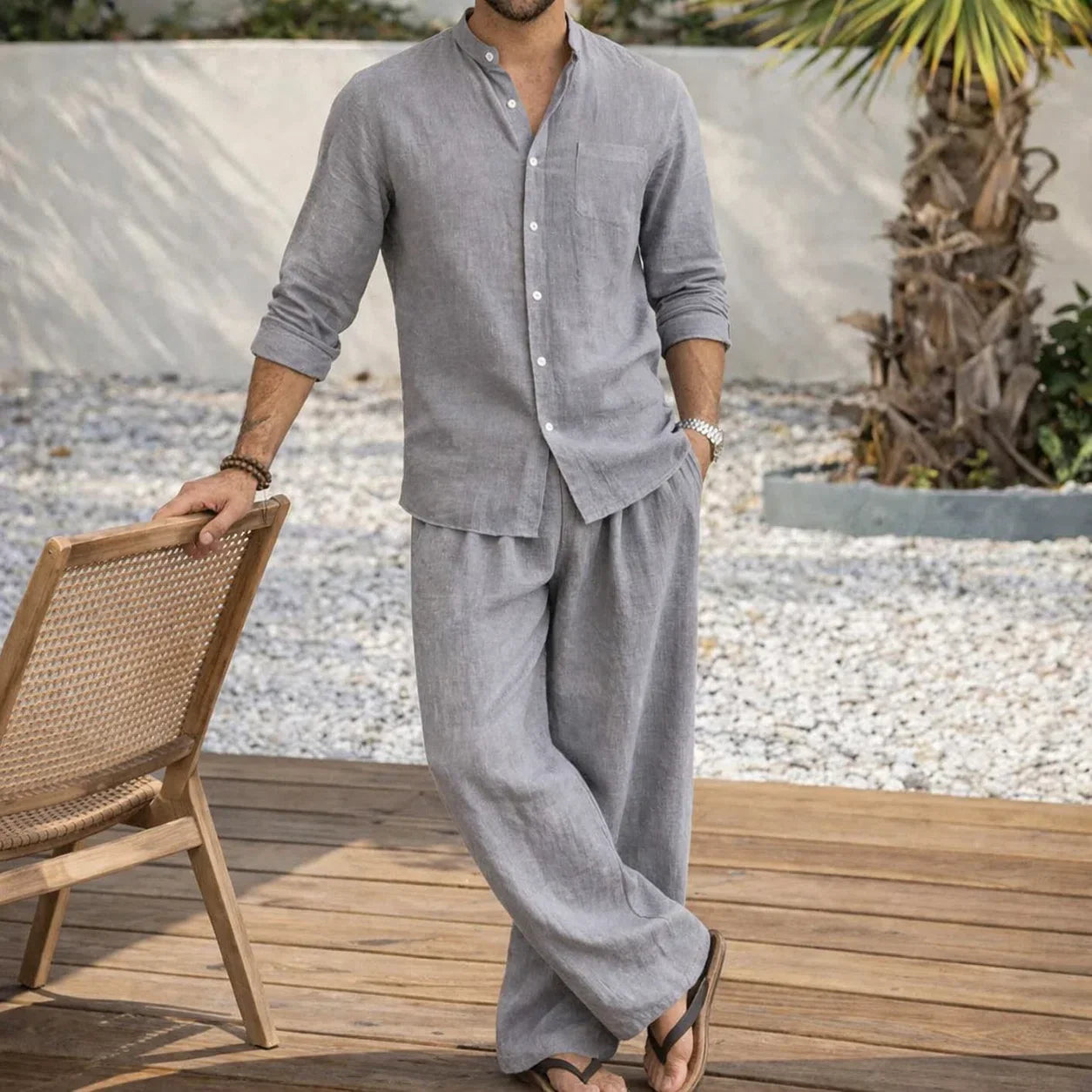 Elegante juego de ropa de cama de lino, ligero y transpirable