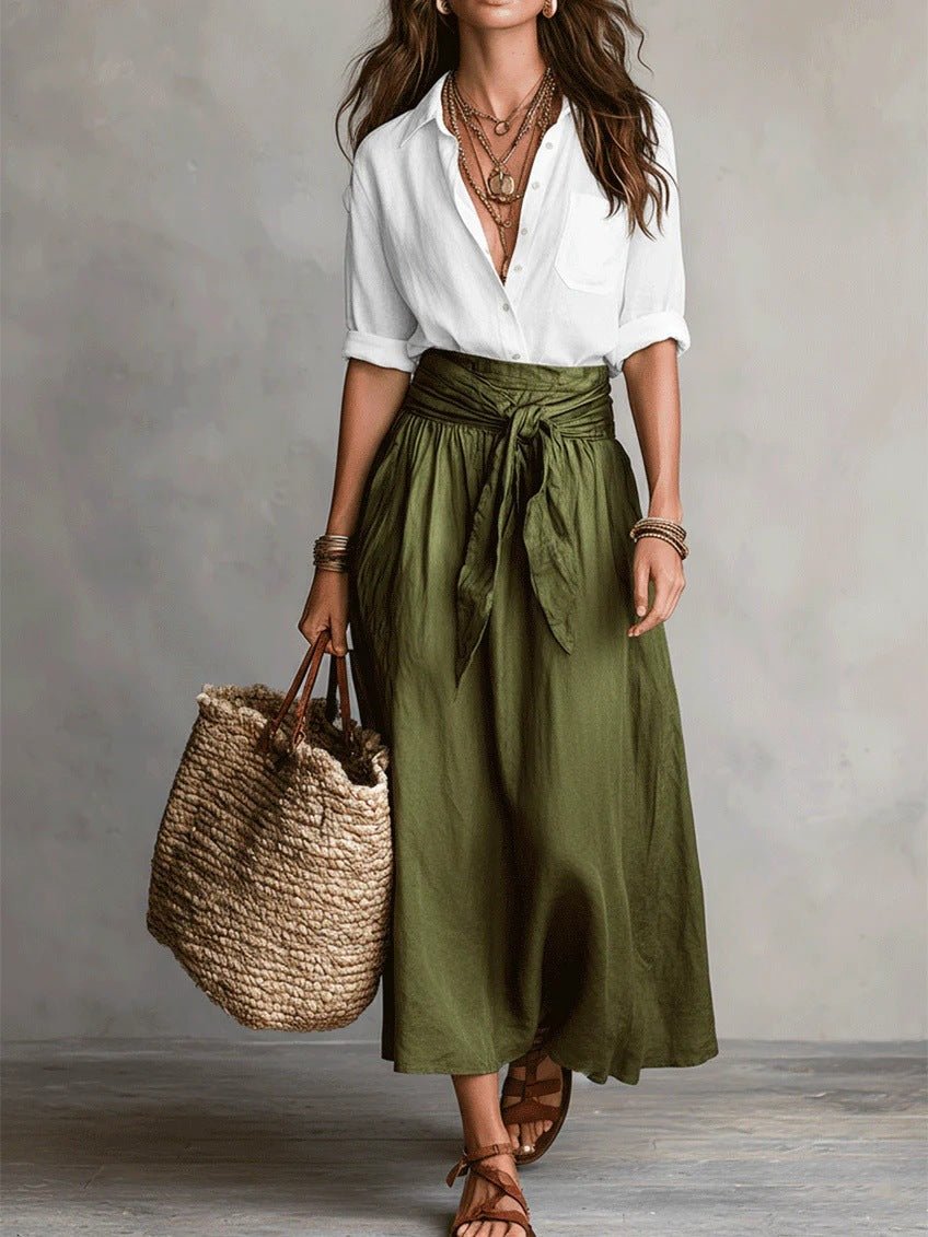 Rocío | Conjunto de Dos Piezas: Top Negro y Falda Midi Verde Oliva