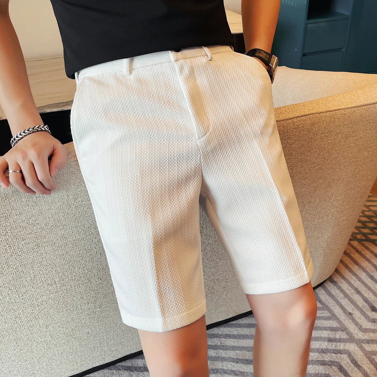 Pantalones cortos elegantes con estampado de rombos