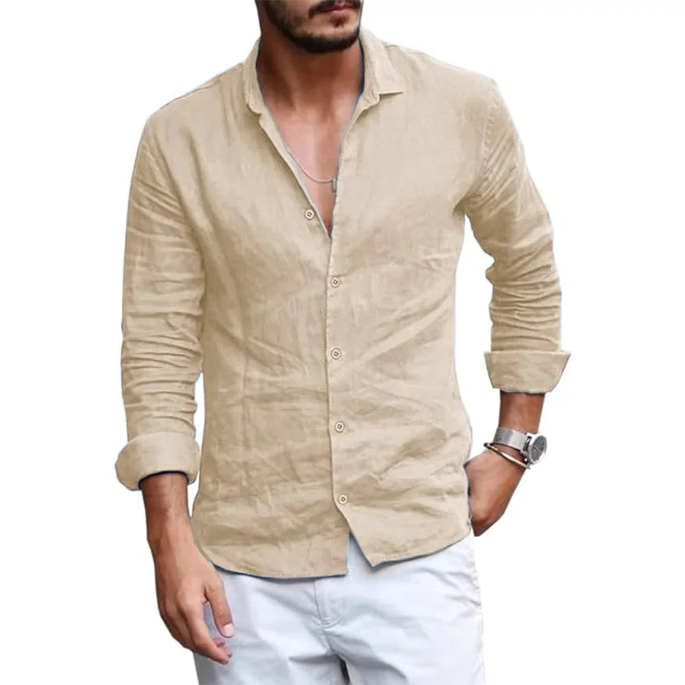 Elegante camisa de verano de algodón y lino