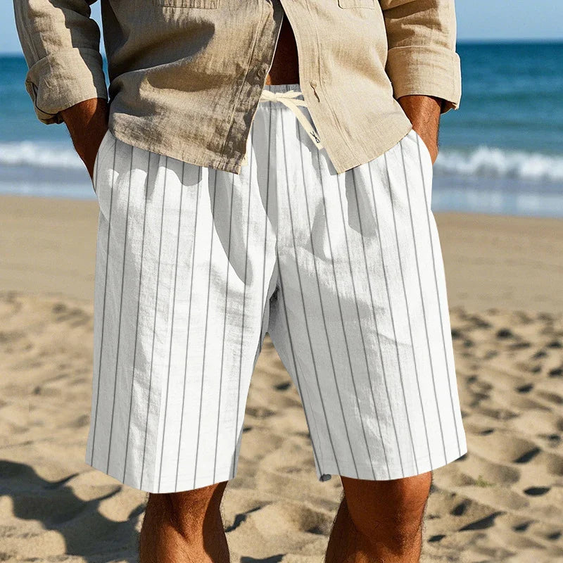 Pantalones cortos elegantes de lino a rayas