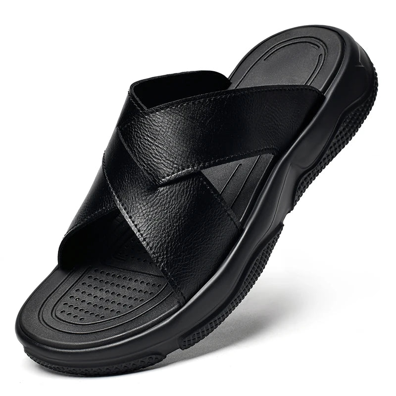 Sandalias de playa elegantes de piel