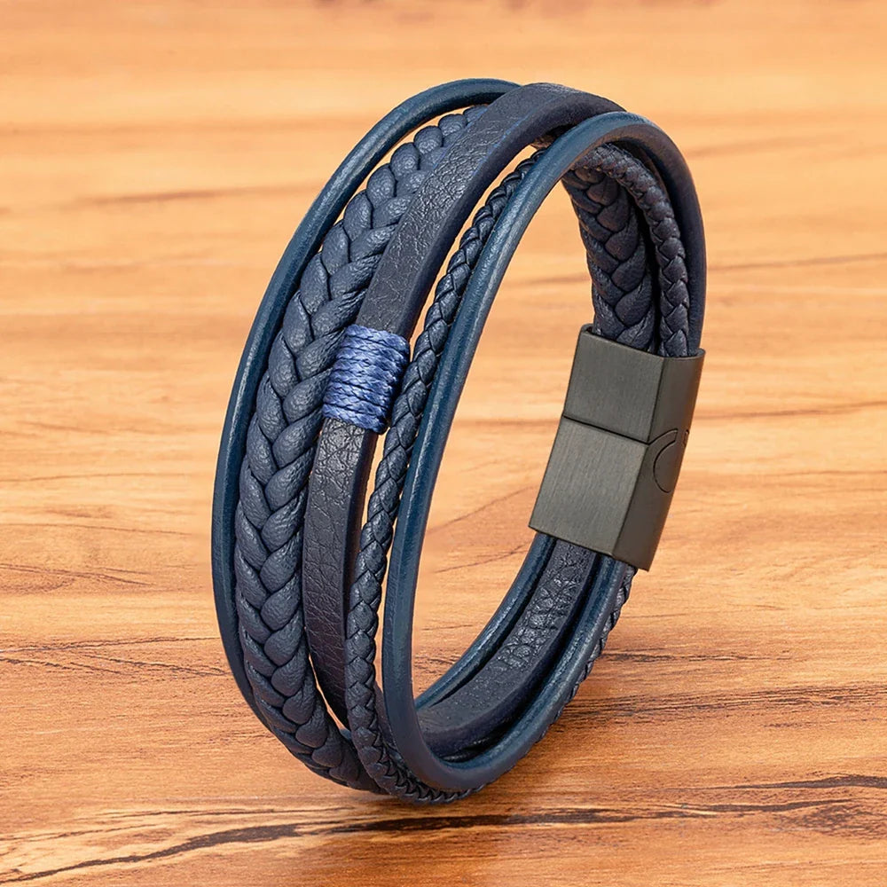 Pulsera de cuero tejido para hombre