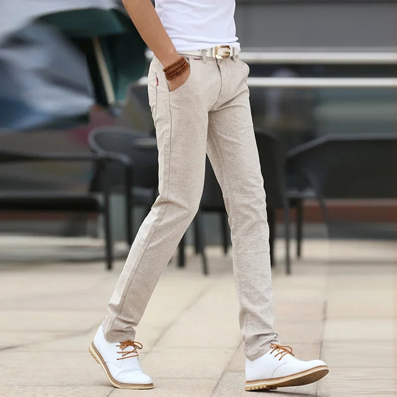 Pantalones slim fit de lino