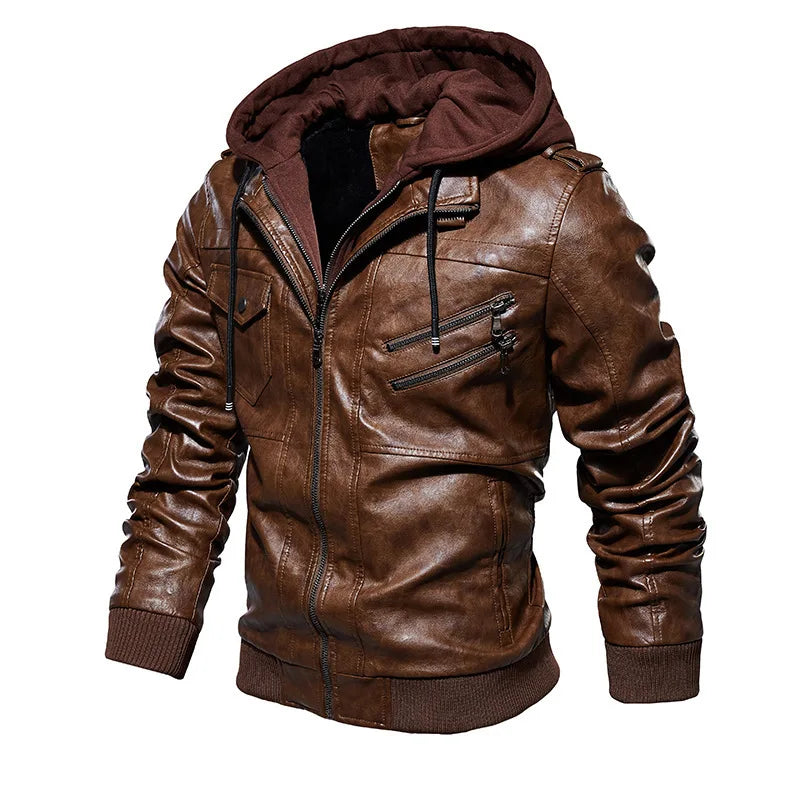 Chaqueta de cuero con capucha