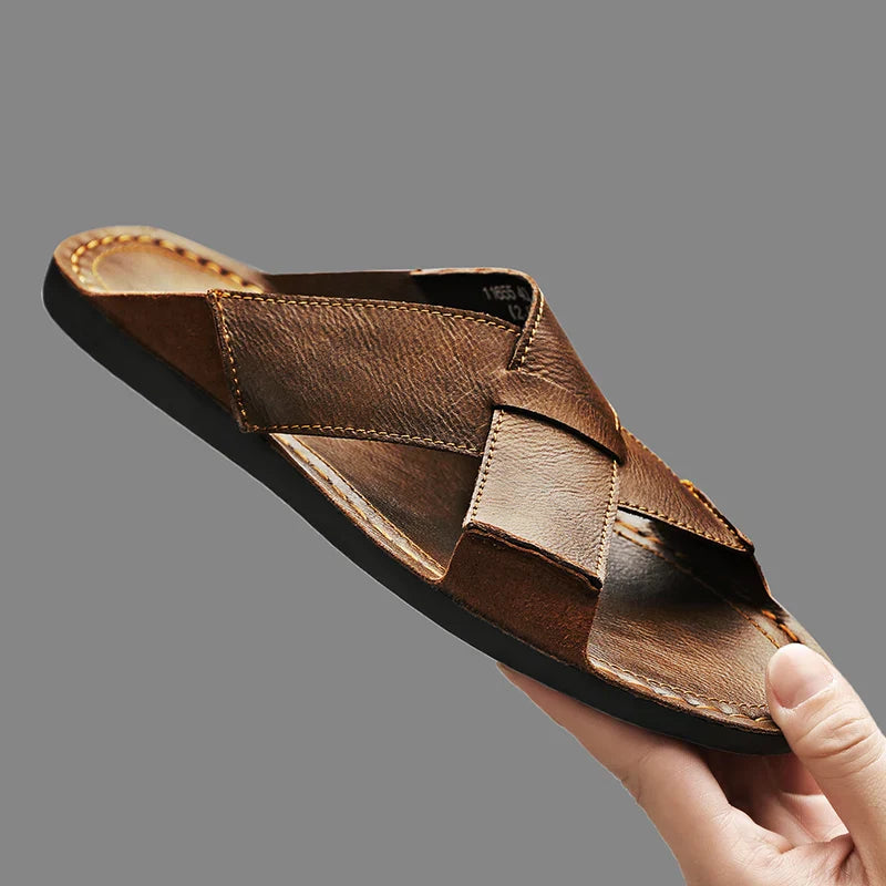 Zapatillas sin cordones de cuero de estilo retro para hombre