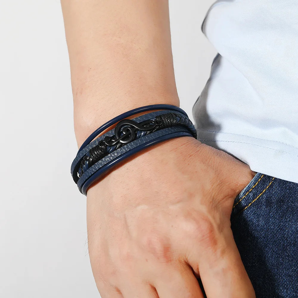 Símbolo Musical Pulsera de cuero para hombre