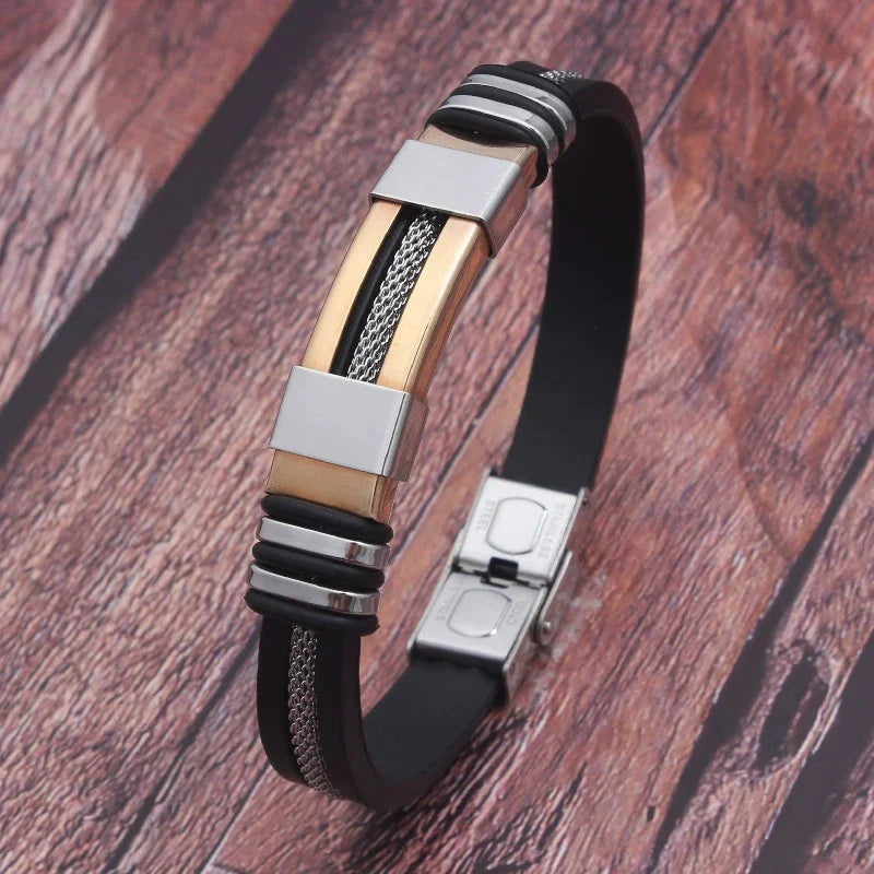 Pulsera de acero inoxidable y piel de silicona