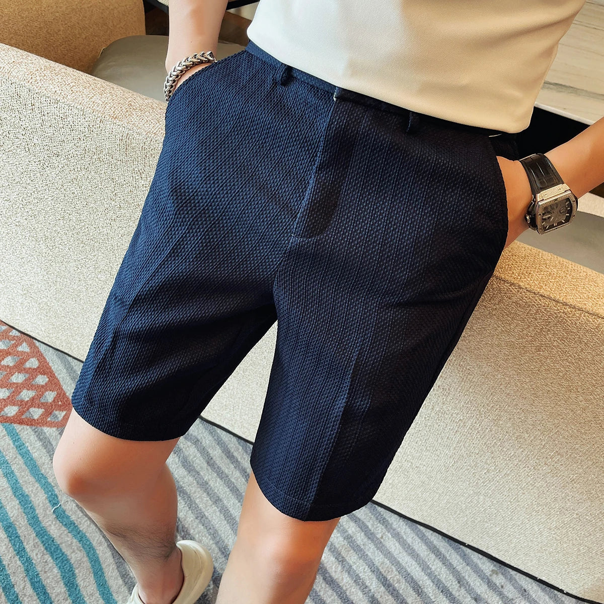Pantalones cortos elegantes con estampado de rombos