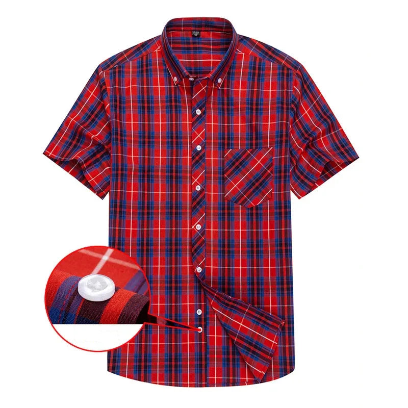 Camisa de algodón de manga corta a cuadros