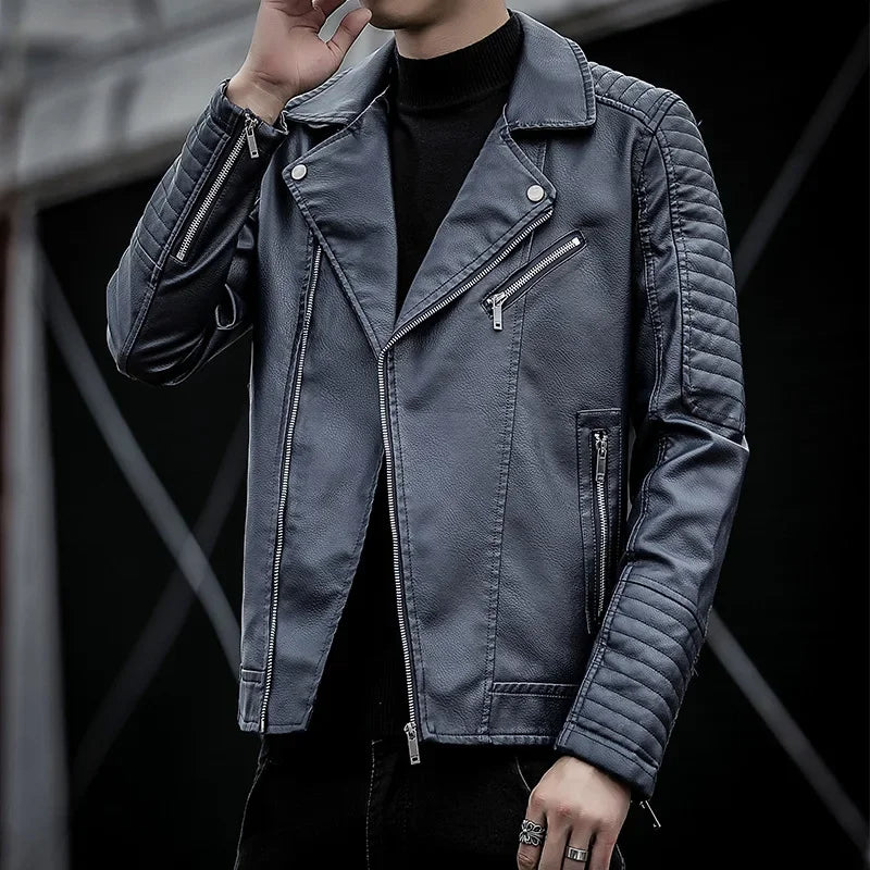 Elegante chaqueta de piel con cremallera