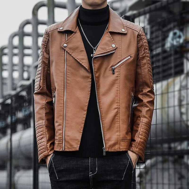 Elegante chaqueta de piel con cremallera