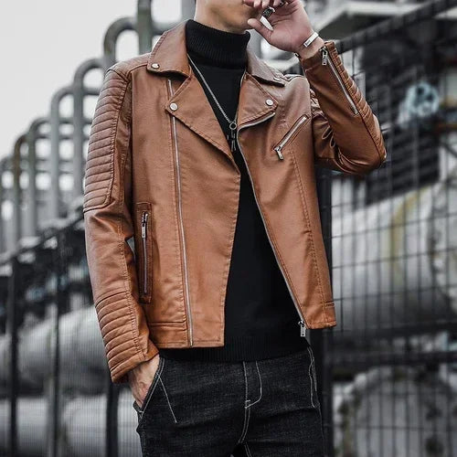Elegante chaqueta de piel con cremallera