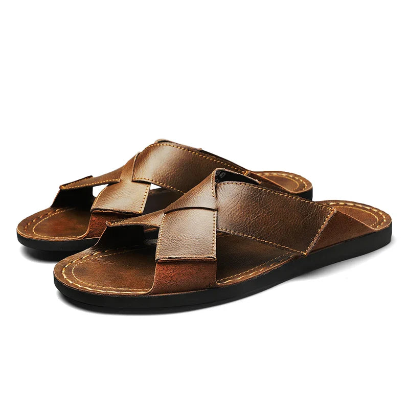 Zapatillas sin cordones de cuero de estilo retro para hombre