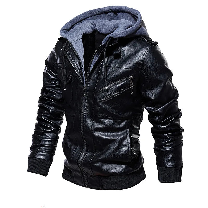 Chaqueta de cuero con capucha