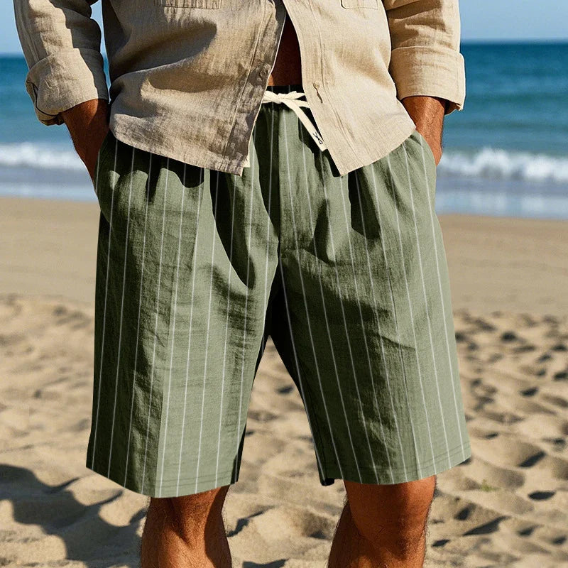 Pantalones cortos elegantes de lino a rayas