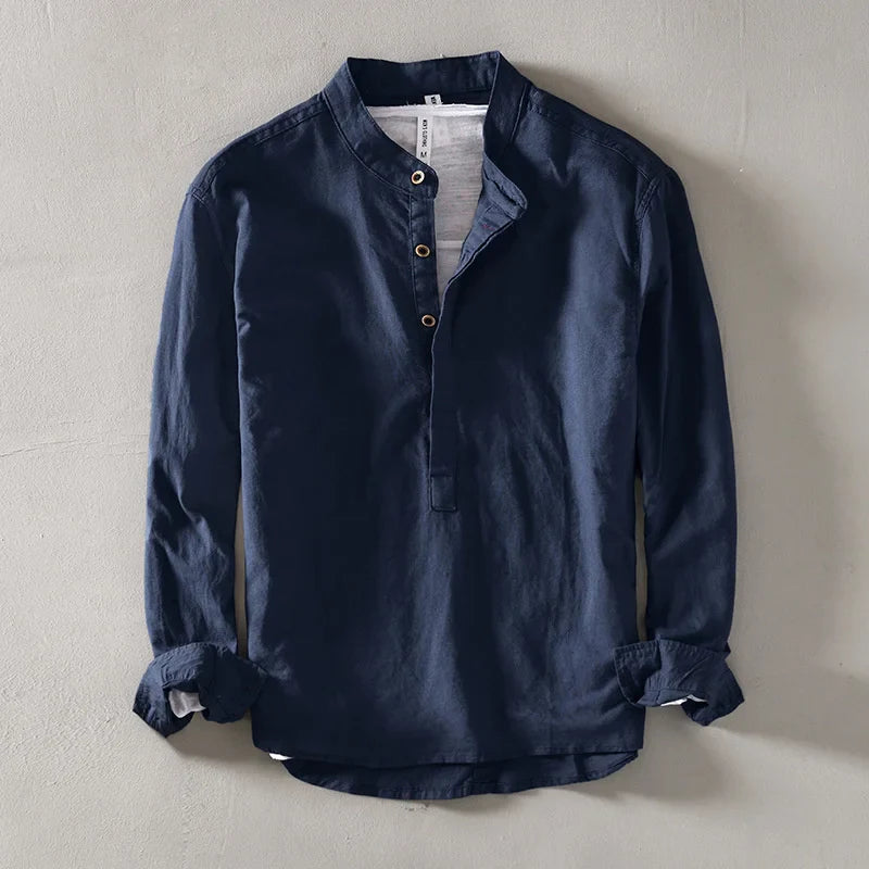 Elegante camisa de lino de estilo japonés