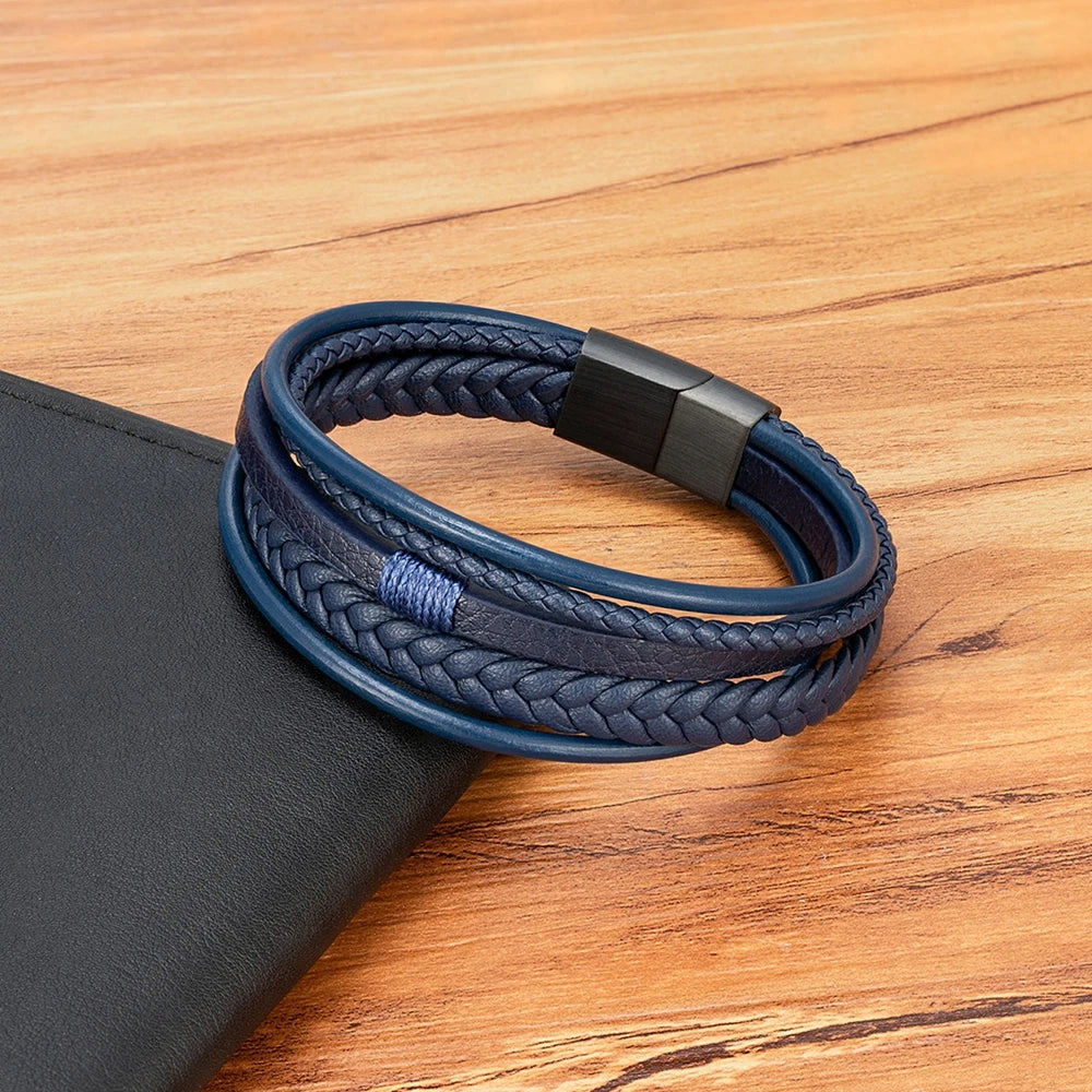 Pulsera de cuero tejido para hombre