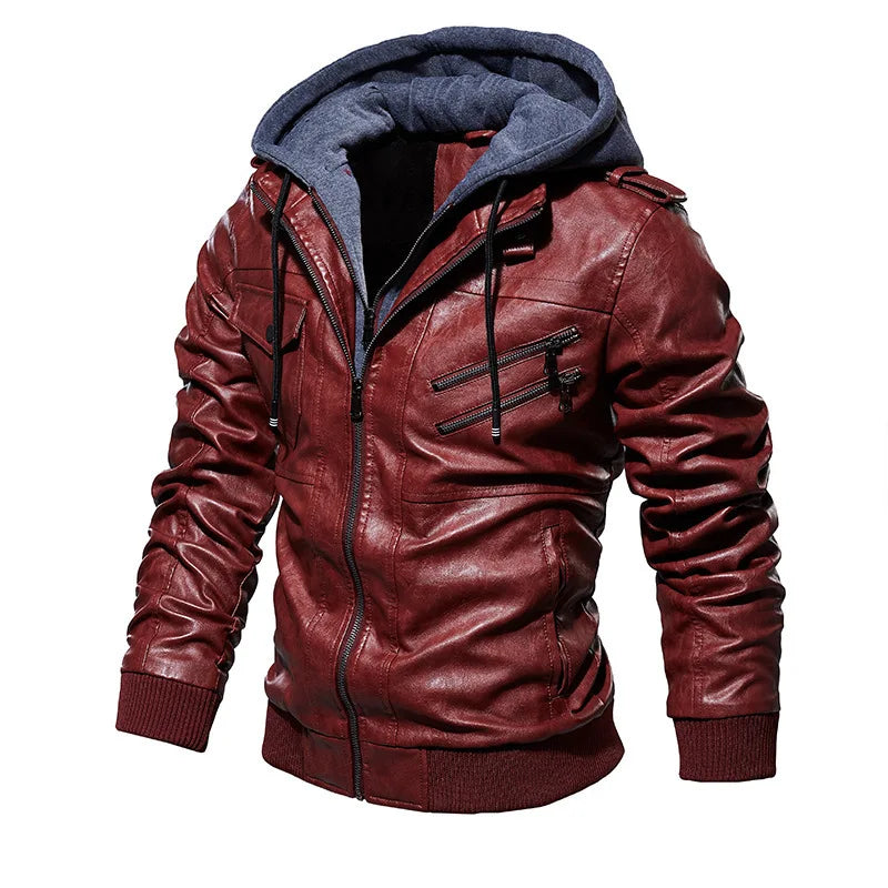 Chaqueta de cuero con capucha
