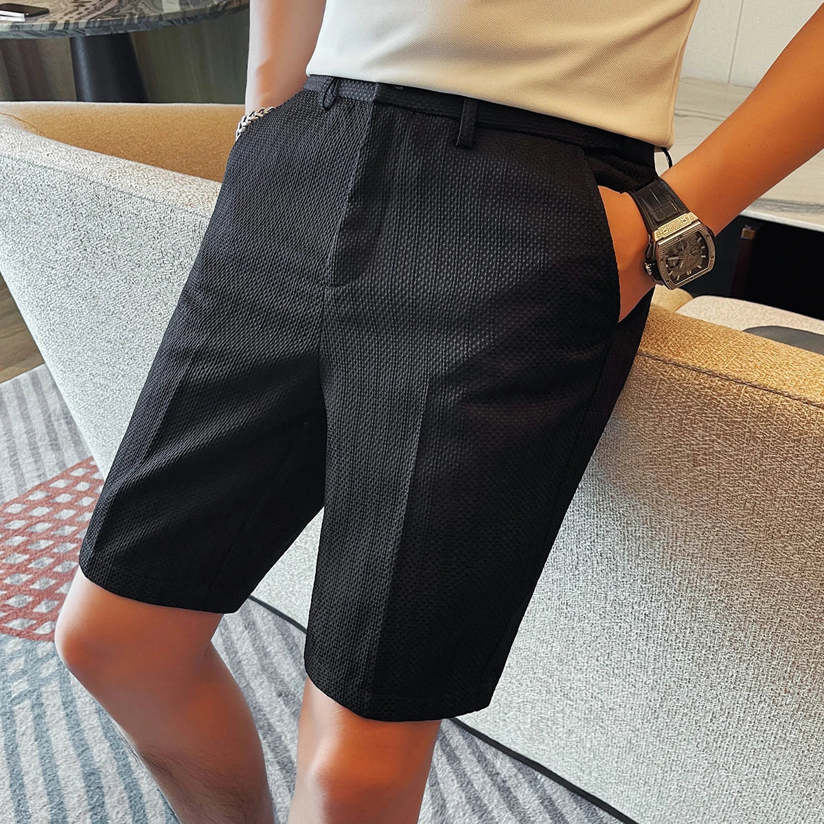Pantalones cortos elegantes con estampado de rombos