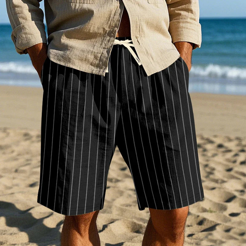 Pantalones cortos elegantes de lino a rayas