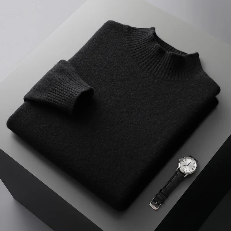 Elegante jersey de cuello alto de lana merino