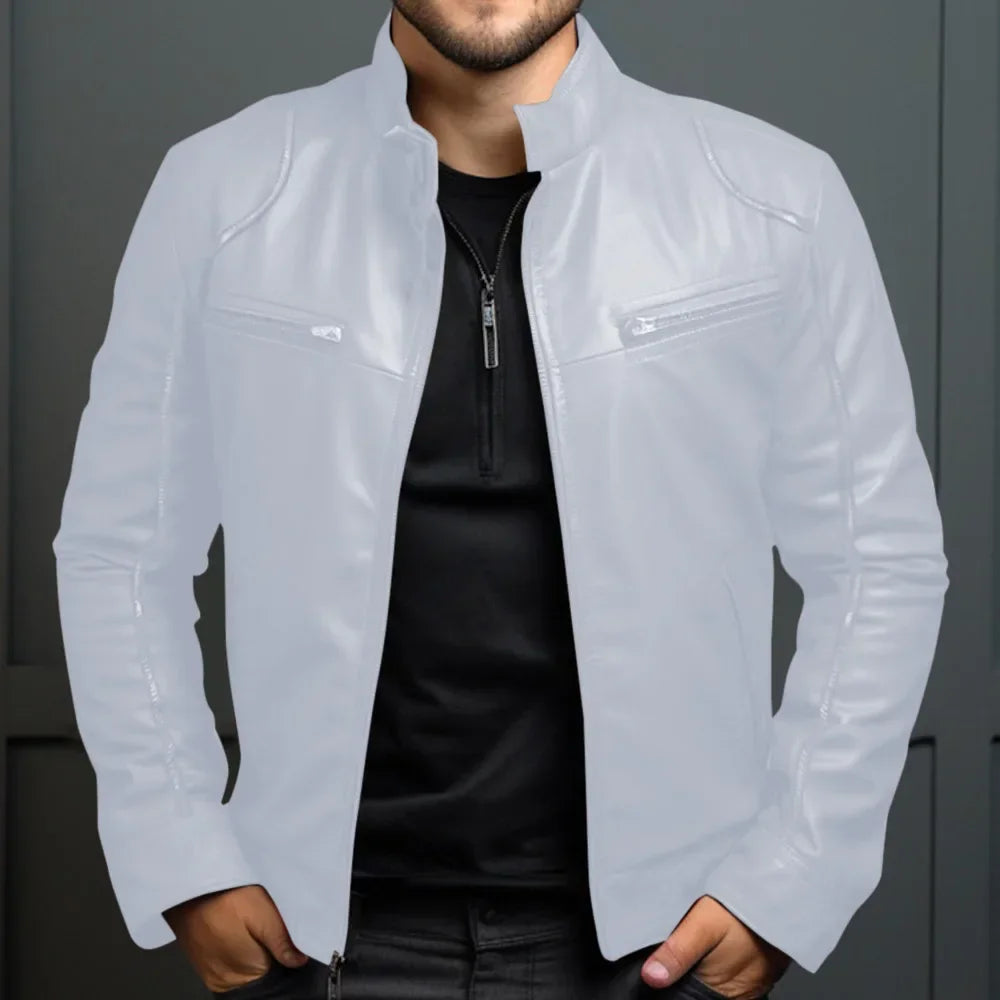 Elegante chaqueta motera de cuero para hombre